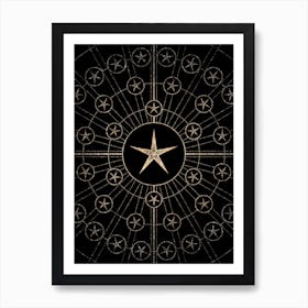 Geometric Glyph Radial Array in Glitter Gold on Black n.0375 Art Print
