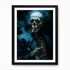 A Painting Of A Skeleton Smoking A Cigarette 3 Art Print
