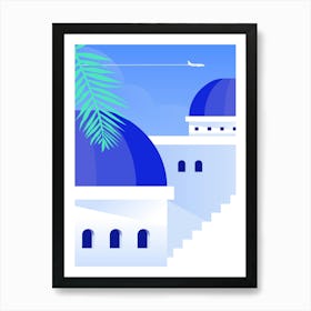 Blue Domes In Greece. Boho travel art. Santorini, Greece poster — boho travel poster Art Print