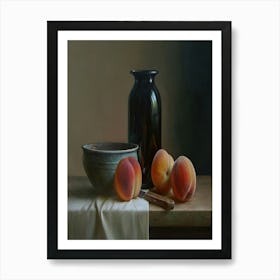 Peaches And A Black Vase 1 Art Print