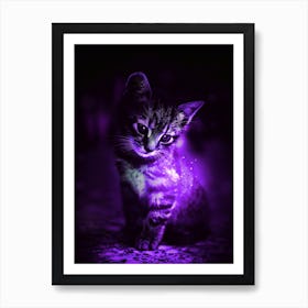 Purple Cat And Butterfly Art Print