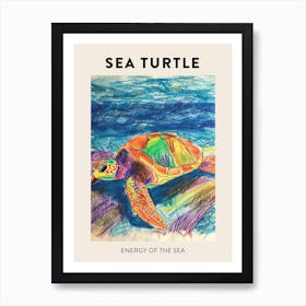 Sea Turtle On The Ocean Floor Pencil Doodle Poster 1 Art Print