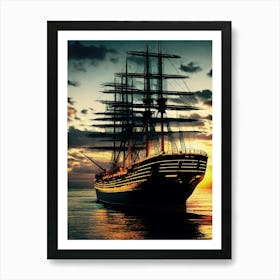 Sailing Ship At Sunset 6 Art Print