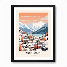 Vintage Winter Travel Poster Queenstown New Zealand 2 Art Print