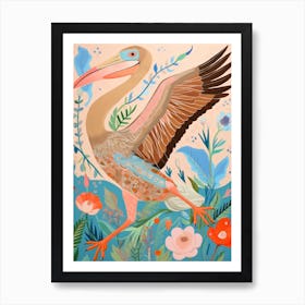 Maximalist Bird Painting Brown Pelican 1 Art Print