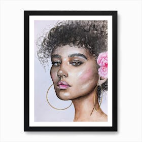 Afro Girl With Flower Watercolor portrait Art Print