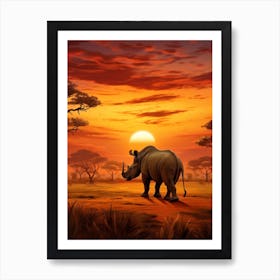 Rhinoceros Sunset Painting 1 Art Print