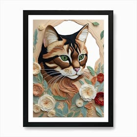 Cat With Flowers Art Print