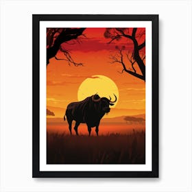 African Buffalo Sunset Silhouette 1 Art Print