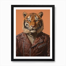 Tiger Illustrations Wearing A Leather Jacket 1 Art Print