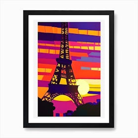Geometric Eiffel Tower Sunset Art Print