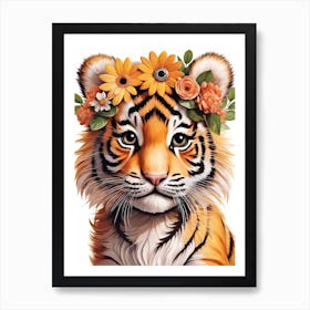 Baby Tiger Flower Crown Bowties Woodland Animal Nursery Decor (14) Art Print