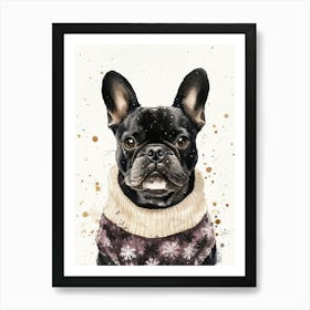 French Bulldog In Christmas Jumper Neutral 2 Art Print