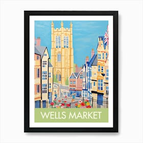 Wells Market Square England Green Travel Print Painting Cute Art Print