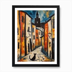 Painting Of Vienna With A Cat In The Style Of Surrealism, Miro Style 1 Art Print