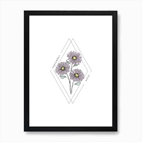 September Aster Birth Flower | Diamond Frame Art Print
