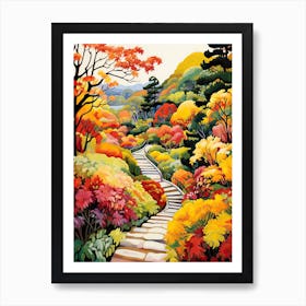 Butchart Gardens, Canada In Autumn Fall Illustration 2 Art Print