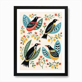 Folk Style Bird Painting Magpie 5 Art Print