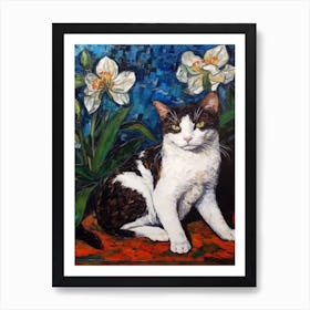 Still Life Of Camellia With A Cat 4 Art Print