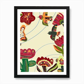 stylized birds and flowers folk art motifs 3 Art Print