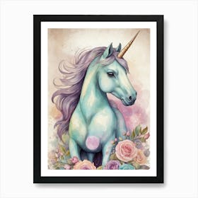 Unicorn With Roses Art Print