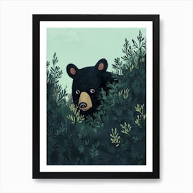 American Black Bear Hiding In Bushes Storybook Illustration 4 Art Print
