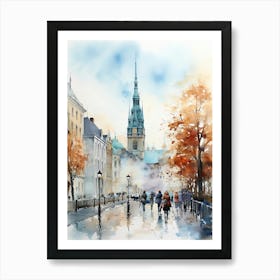 Copenhagen Denmark In Autumn Fall, Watercolour 3 Art Print