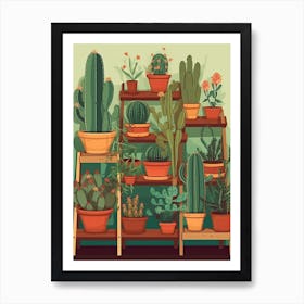 Cacti In Pots Illustration 2 Art Print