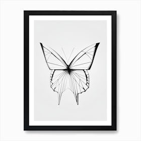 Butterfly Outline Black & White Geometric 2 Art Print