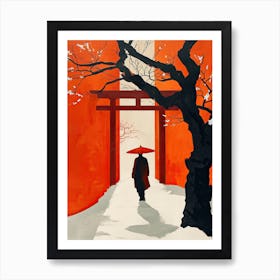 Chines Man Walking In The Snow Art Print