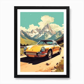 A Porsche 911 In The Route Des Grandes Alpes Illustration 3 Art Print