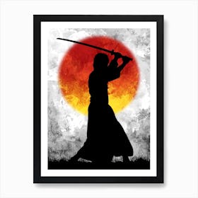 Samurai Silhouette Silver Art Print