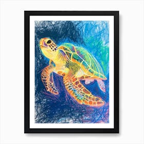 Sea Turtle Underwater Scribble Art Print