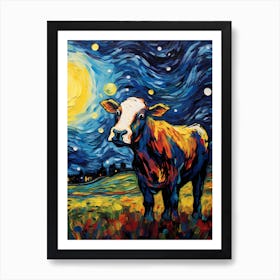 Colorful Cow, Vincent Van Gogh Inspired Art Print