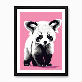 Playful Red Panda cub On Solid pink Background, modern animal art, baby red panda 3 Art Print