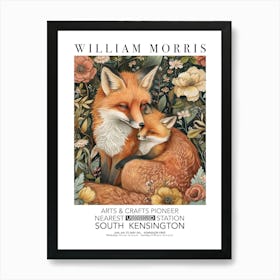 William Morris Print Fox And Cub Portrait Valentines Mothers Day Gift Flowers Art Print