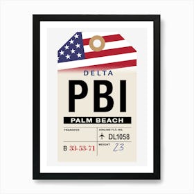 Palm Beach (PBI) Florida, USA Vintage Airline Luggage Tag Art Print