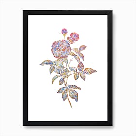 Stained Glass One Hundred Leaved Rose Mosaic Botanical Illustration on White n.0135 Art Print
