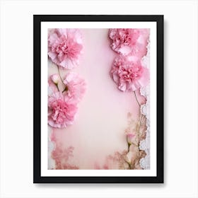 Pink Carnations On Lace 1 Art Print