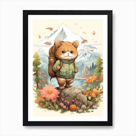 Kawaii Cat Drawings Hiking 3 Art Print