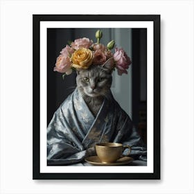 Cat With Flowers 5 Art Print