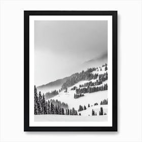 Saalbach Hinterglemm, Austria Black And White Skiing Poster Art Print