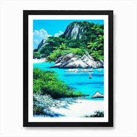 La Digue Seychelles Pointillism Style Tropical Destination Art Print