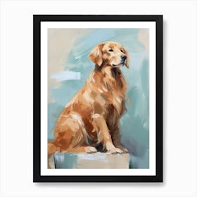 Golden Retriever Dog, Painting In Light Teal And Brown 3 Art Print