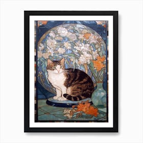 Aster With A Cat 2 Art Nouveau Style Art Print