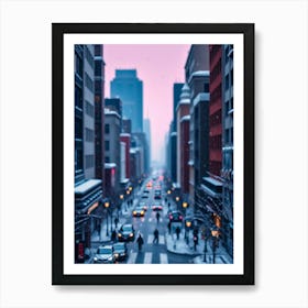 Snowy City Street Art Print