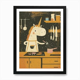 Unicorn In The Kitchen Muted Pastels Mustard Art Print