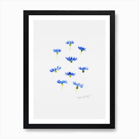 Blue Cornflowers Watercolor Artwork Art Print