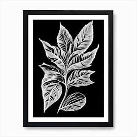 Stevia Leaf Linocut 1 Art Print