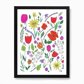 Flowers Nature Flower Meadow Blossom Bloom Art Colorful Drawing Art Print